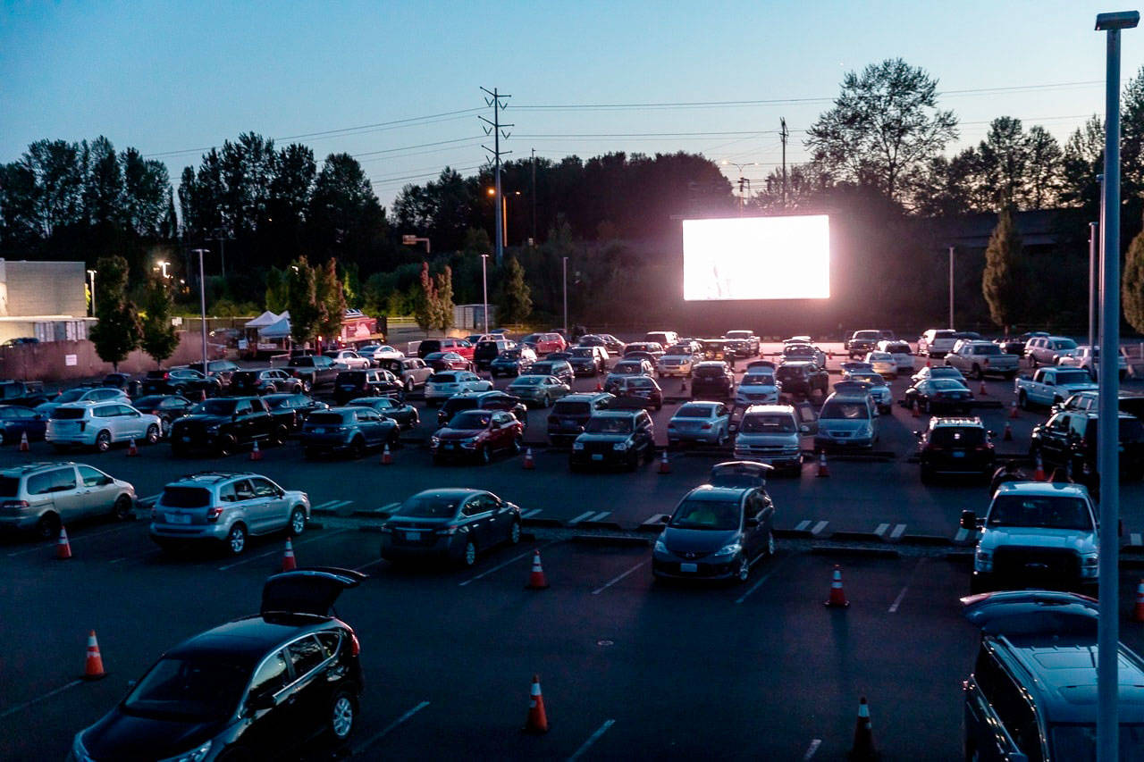 Vehicles park for a recent drive-in move at the accesso ShoWare Center rear parking lot. COURTESY PHOTO, ShoWare Center