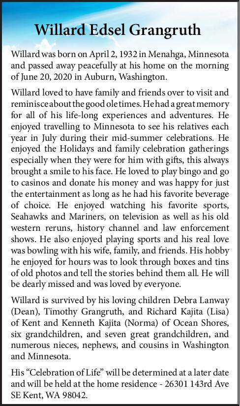 Willard Edsel Grangruth | Obituary