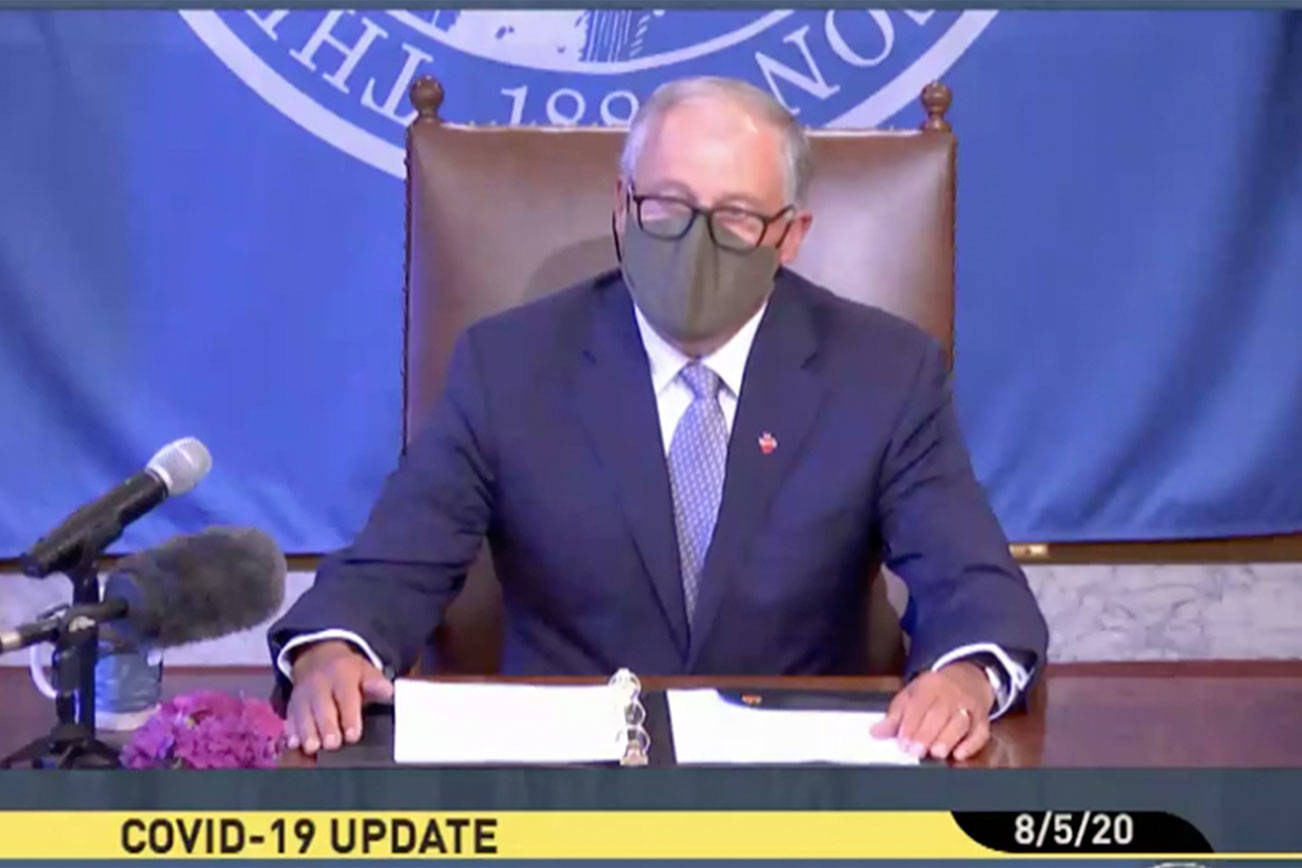 Screenshot from Gov. Jay Inslees press conference on Aug. 5, 2020.