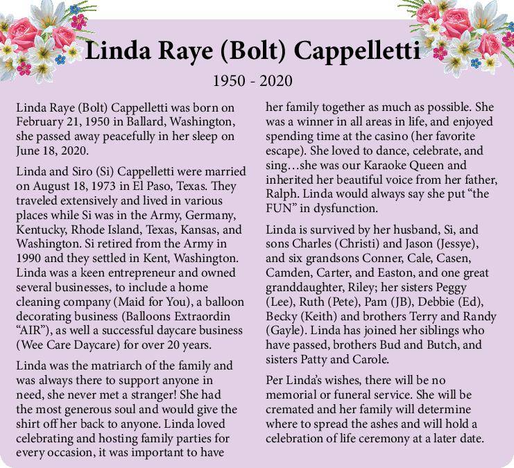 Linda Raye (Bolt) Cappelletti | Obituary