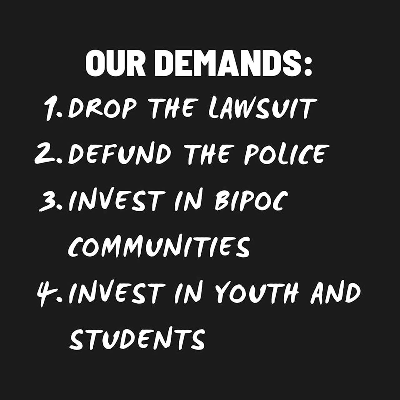 The demands to be stated at a rally coming up at 5:30 p.m. on Monday, Aug. 17, outside the Kent Police Department. COURTESY GRAPHIC, ForFortyTwo