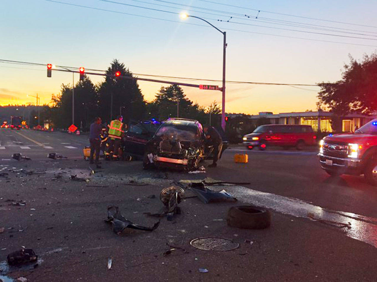 A SUV collided with a semi at about 6 a.m. Wednesday, Sept. 2 at the intersection of 68th Avenue South and South 228th Street. COURTESY PHOTO, Puget Sound Fire