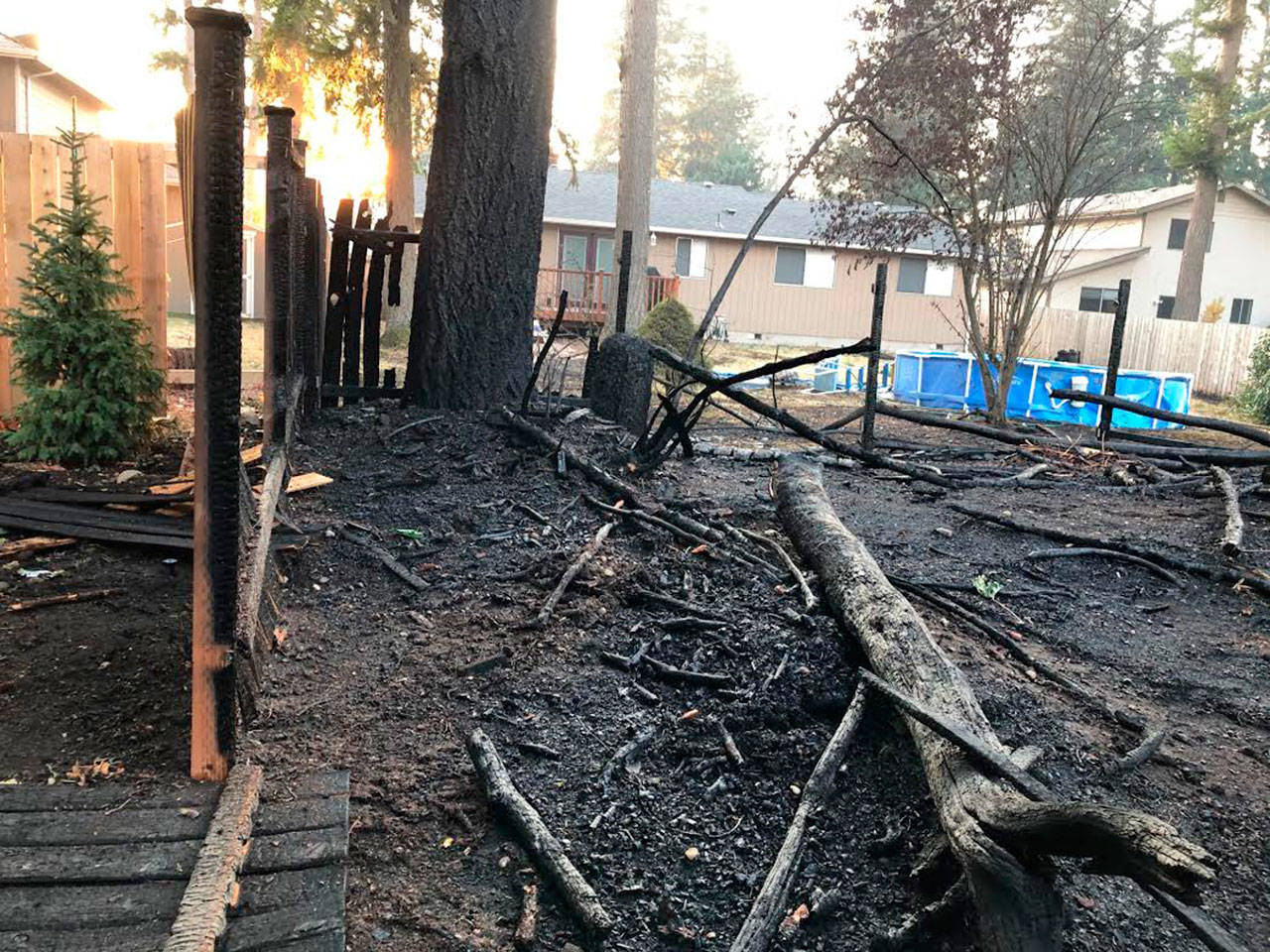 Crews battled a large brush fire Tuesday afternoon, Sept. 8, near the former Covington Elementary School in the 17000 block of Southeast Wax Road in Covington. COURTESY PHOTO, Puget Sound Fire