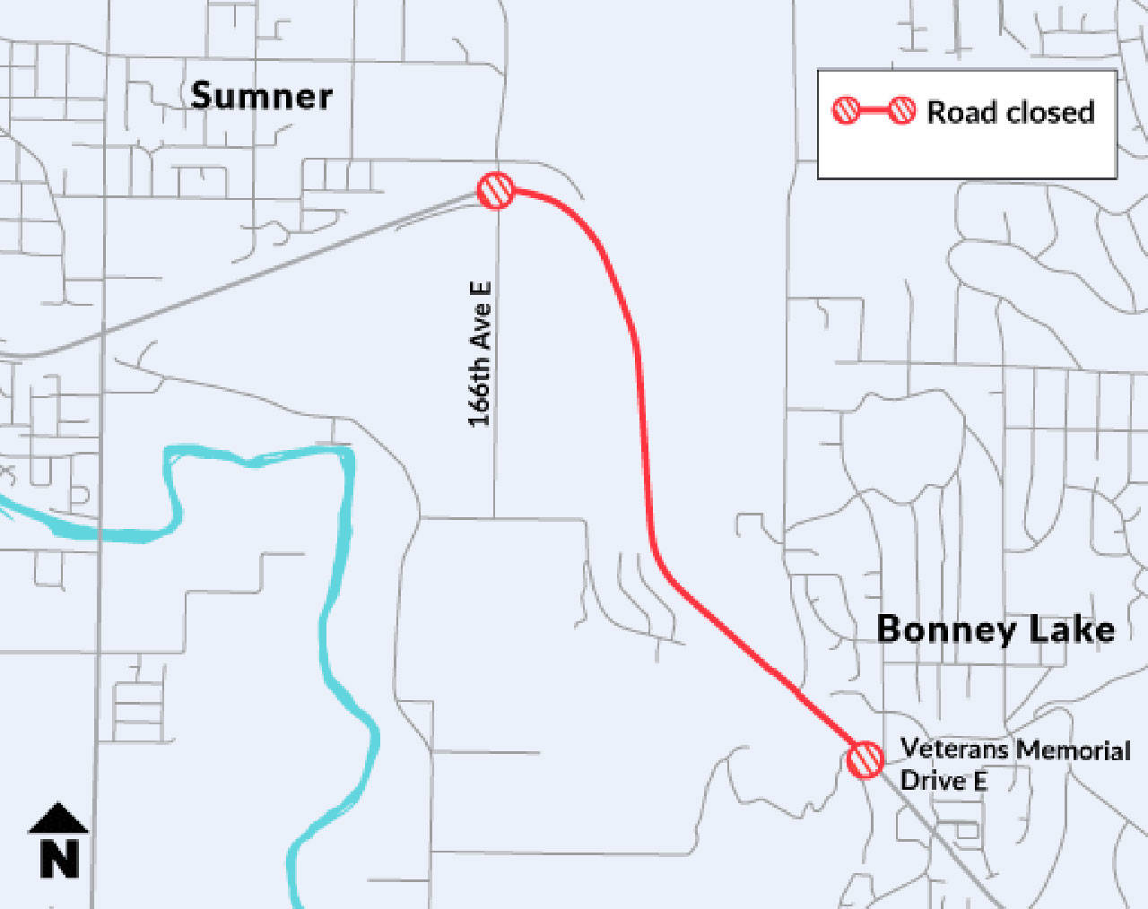 A map of the closure along State Route 410 between Sumner and Bonney Lake. COURTESY GRAPHIC, WSDOT