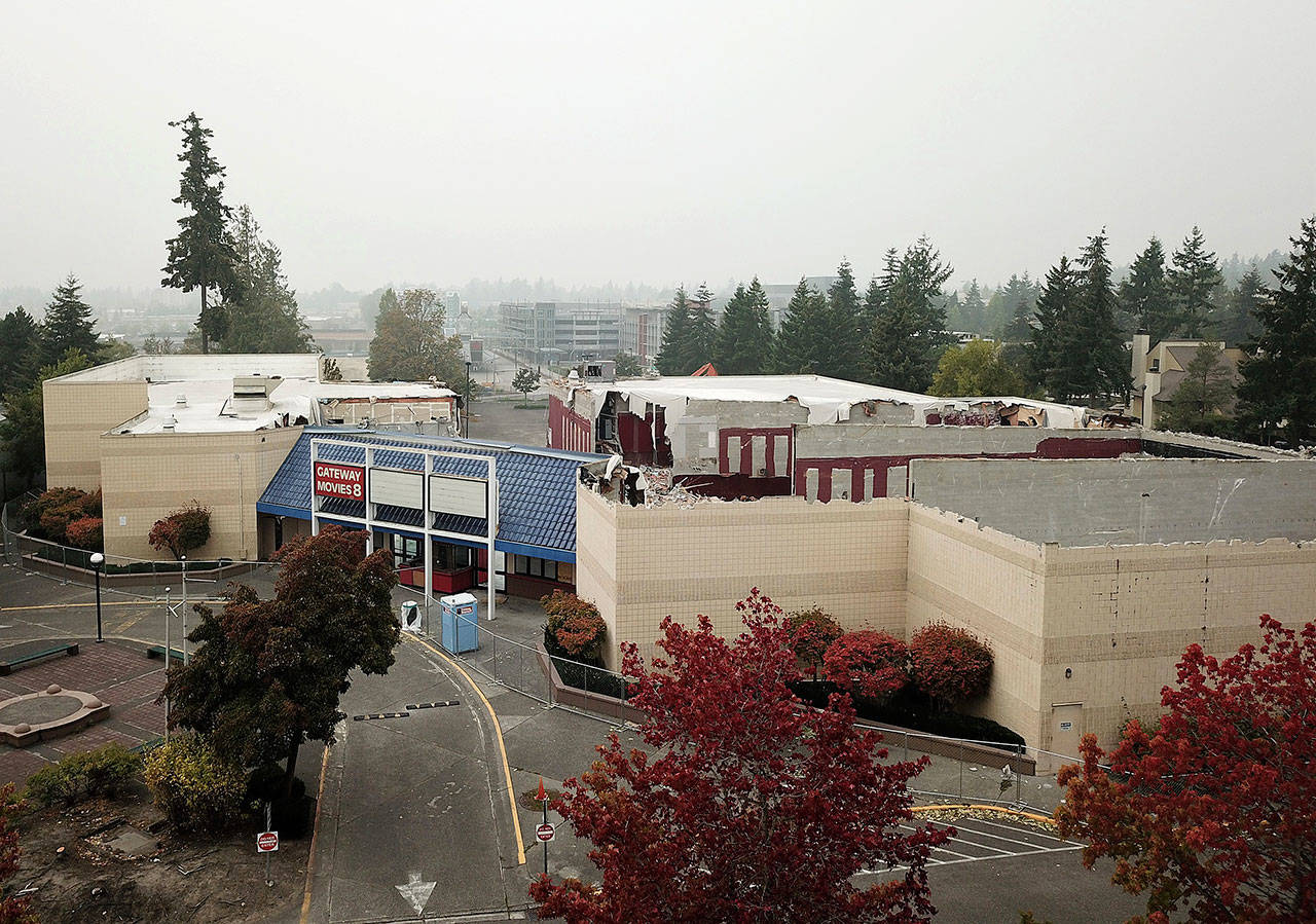 Drone footage shows partial demolition of the Gateway Movies 8 theater along S. 317th Street in Federal Way on Sept. 13. Photo courtesy of Bruce Honda