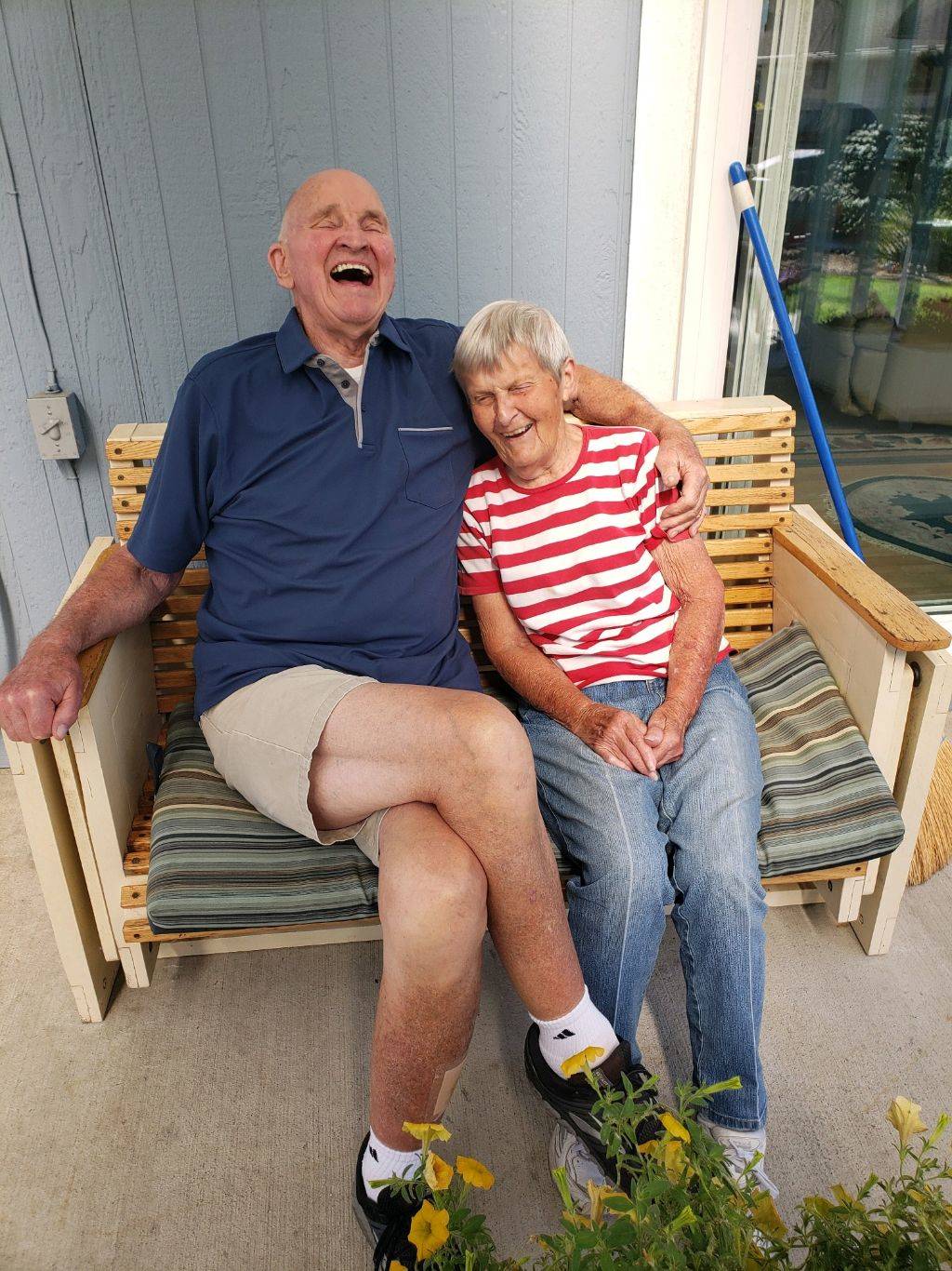 Willa and Robert Burley enjoy one of the many laughs that have marked their 70 years of marriage, at Rio Verde Mobile Estates in north Auburn. Photo courtesy Virgil McLagan.