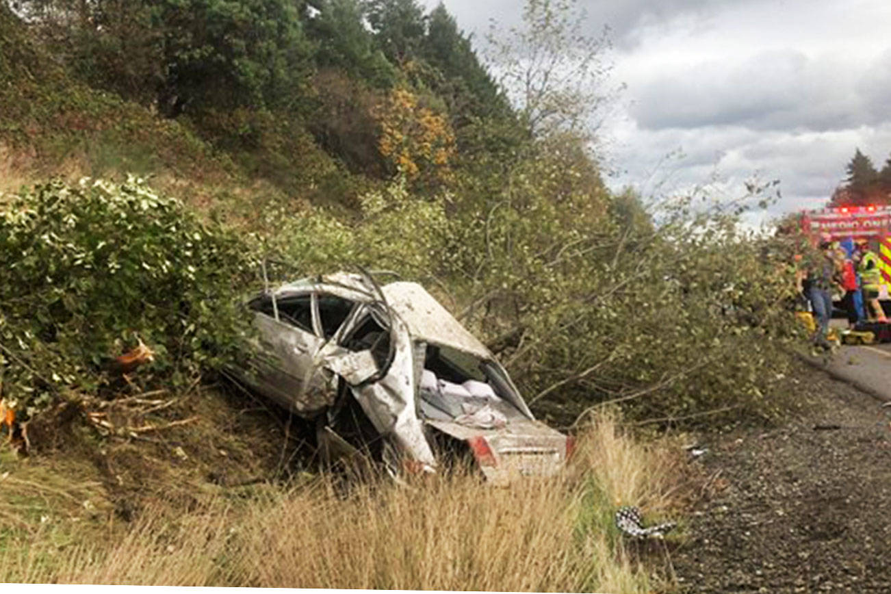 An 18-year-old woman suffered only minor injuries after her car went out of control Nov. 4 along northbound Interstate 5 near the South 188th Street exit in SeaTac. COURTESY PHOTO, State Patrol