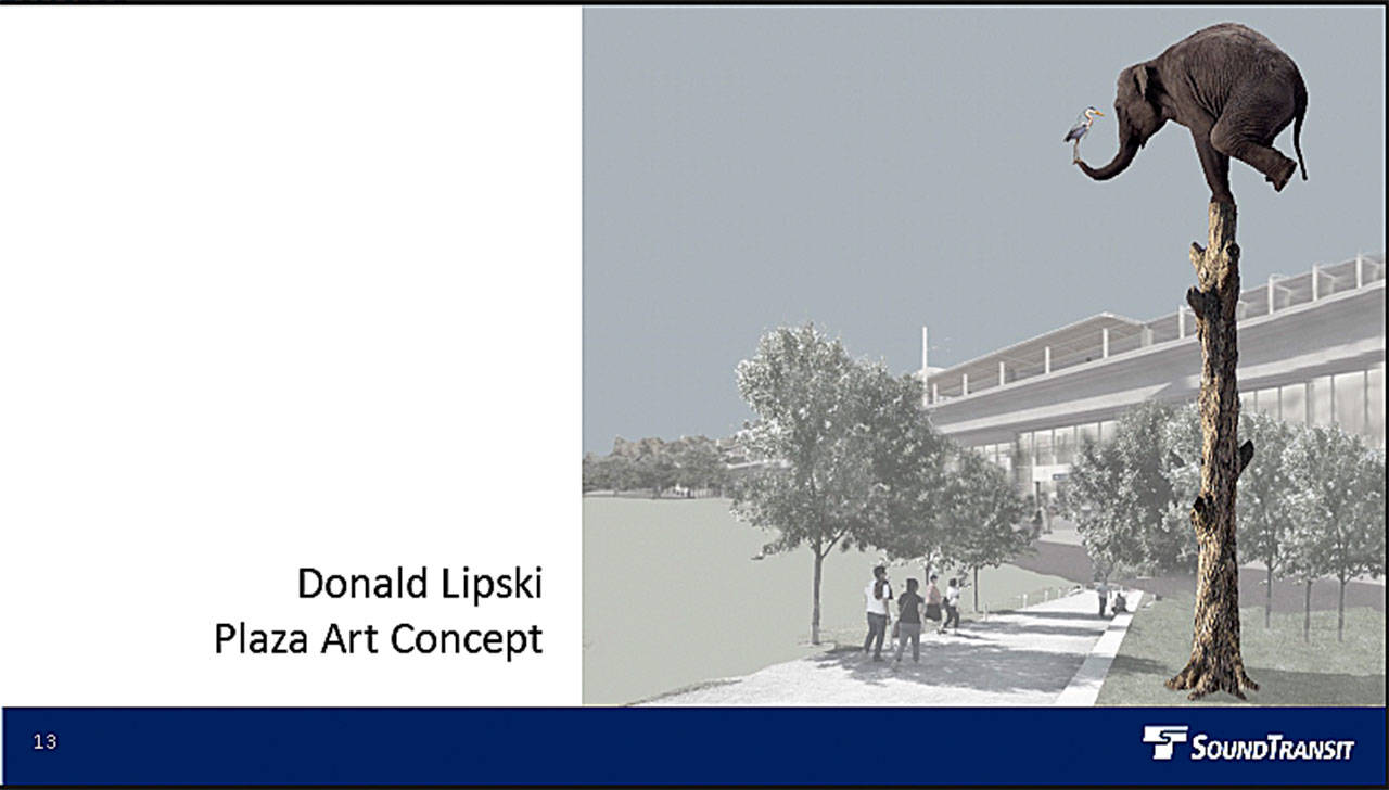 An artists conception of the proposed sculpture to be placed in the pedestrian plaza of the incoming Federal Way Link Extension.