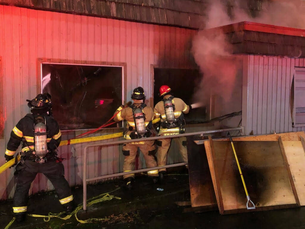 VRFA firefighters attack the fire that torched the old Cool’s Cafe in Pacific on Dec. 1. Courtesy photo/VRFA