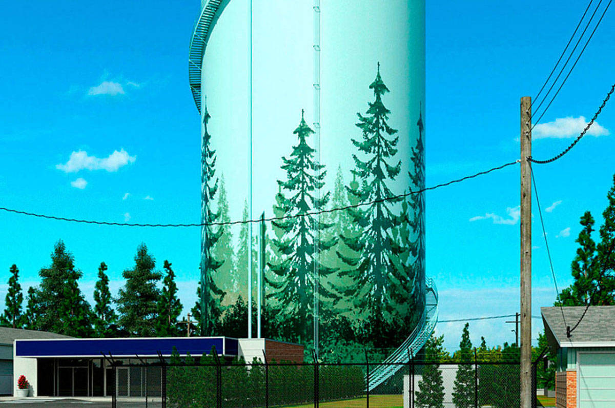 A rendering of the water tower the city of Kent will build next year on the West Hill near Military Road South and South 248th Street. The City Council awarded the $8.4 million contract for the project on Dec. 8. COURTESY GRAPHIC, City of Kent