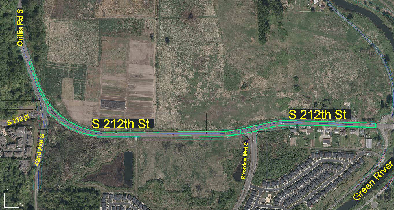 A graphic shows the stretch of South 212th Street that will receive an asphalt overlay in 2021 or 2022. COURTESY GRAPHIC, City of Kent