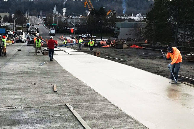 Crews work last week on the South 228th Street overpass near 72nd Avenue South in Kent that will allow driver to go over the Union Pacific Railroad tracks. COURTESY PHOTO, City of Kent