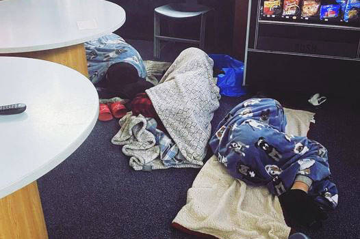 Children nap in the lunchroom at Kent Police headquarters. Children in crisis sometimes end up staying in the room until their caseworker arrives. COURTESY PHOTO, Kent Police