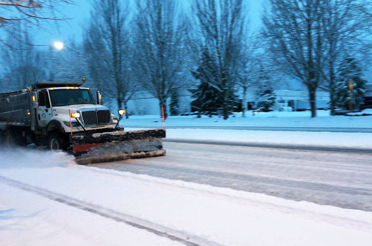 A city snowplow hits the streets of Kent in February 2019. Snow is expected to fall Thursday night through Saturday, Feb. 11-13. COURTESY FILE PHOTO, City of Kent