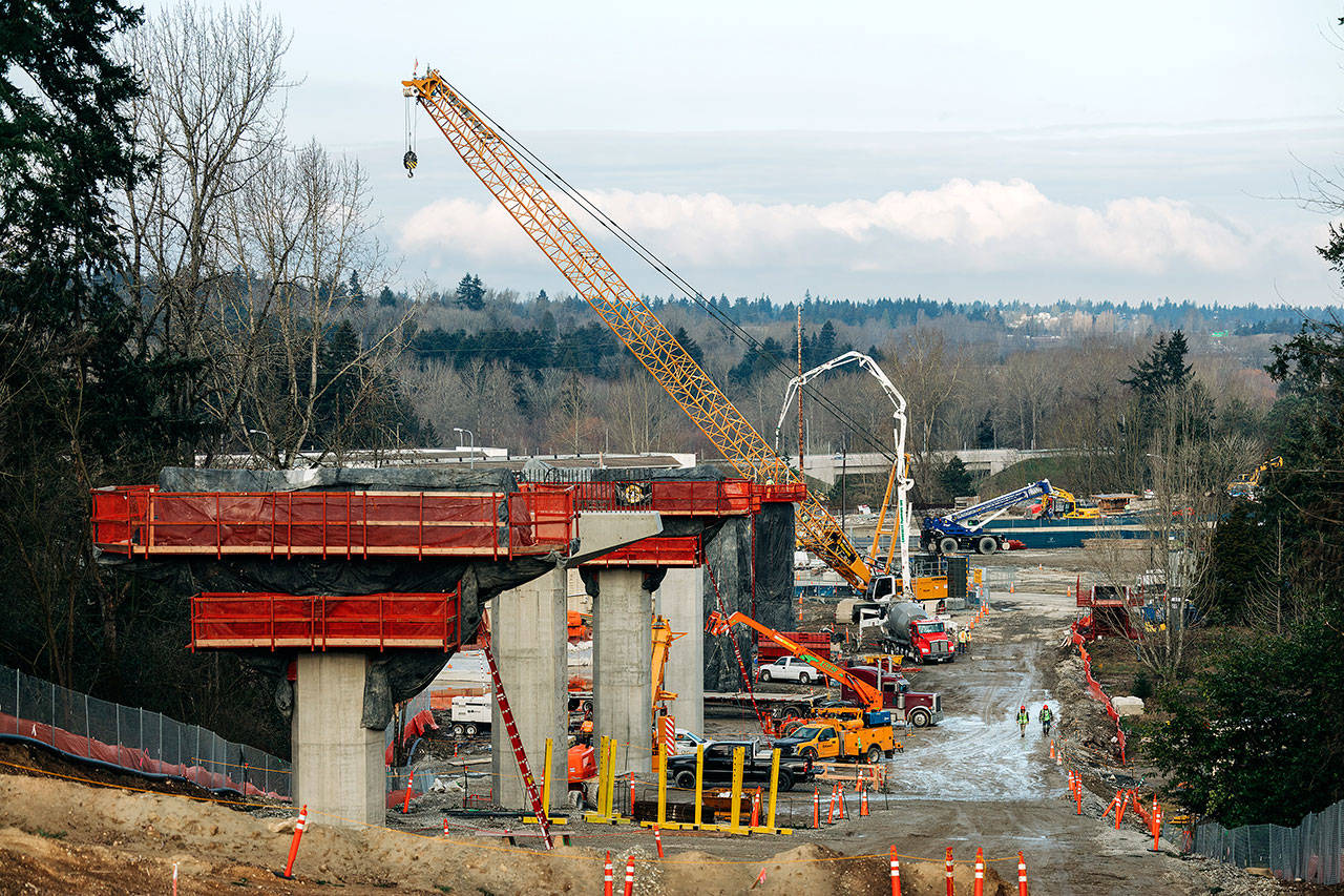 A shot looking north of the columns being constructed in SeaTac Feb. 10, part of the Federal Way Link Extension. COURTESY PHOTO, Sound Transit
