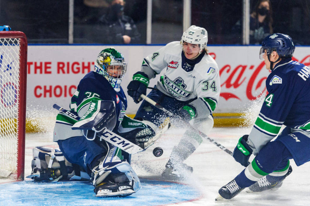 Conner Roulette (34) returns for the shortened Seattle Thunderbirds season that begins Friday, March 19 against Spokane at the accesso ShoWare Center in Kent. COURTESY PHOTO, Brian Lieese, Thunderbirds