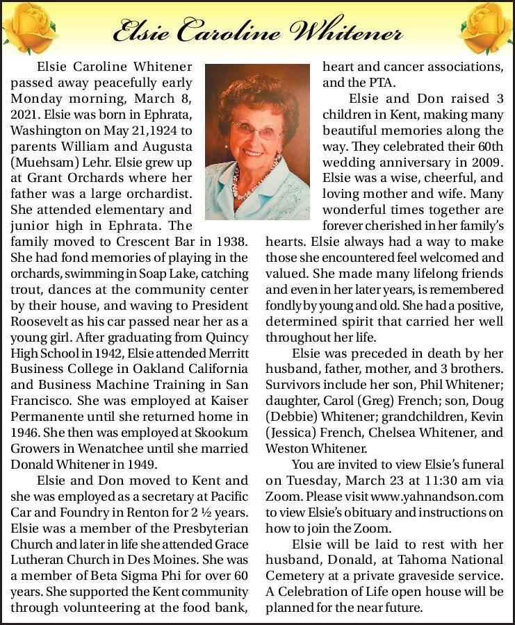 Elsie Caroline Whitener | Obituary