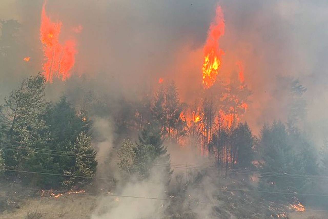 Flames attack the hillside in Bonney Lake on Sept. 8, 2020. (East Pierce Fire Rescue photo)