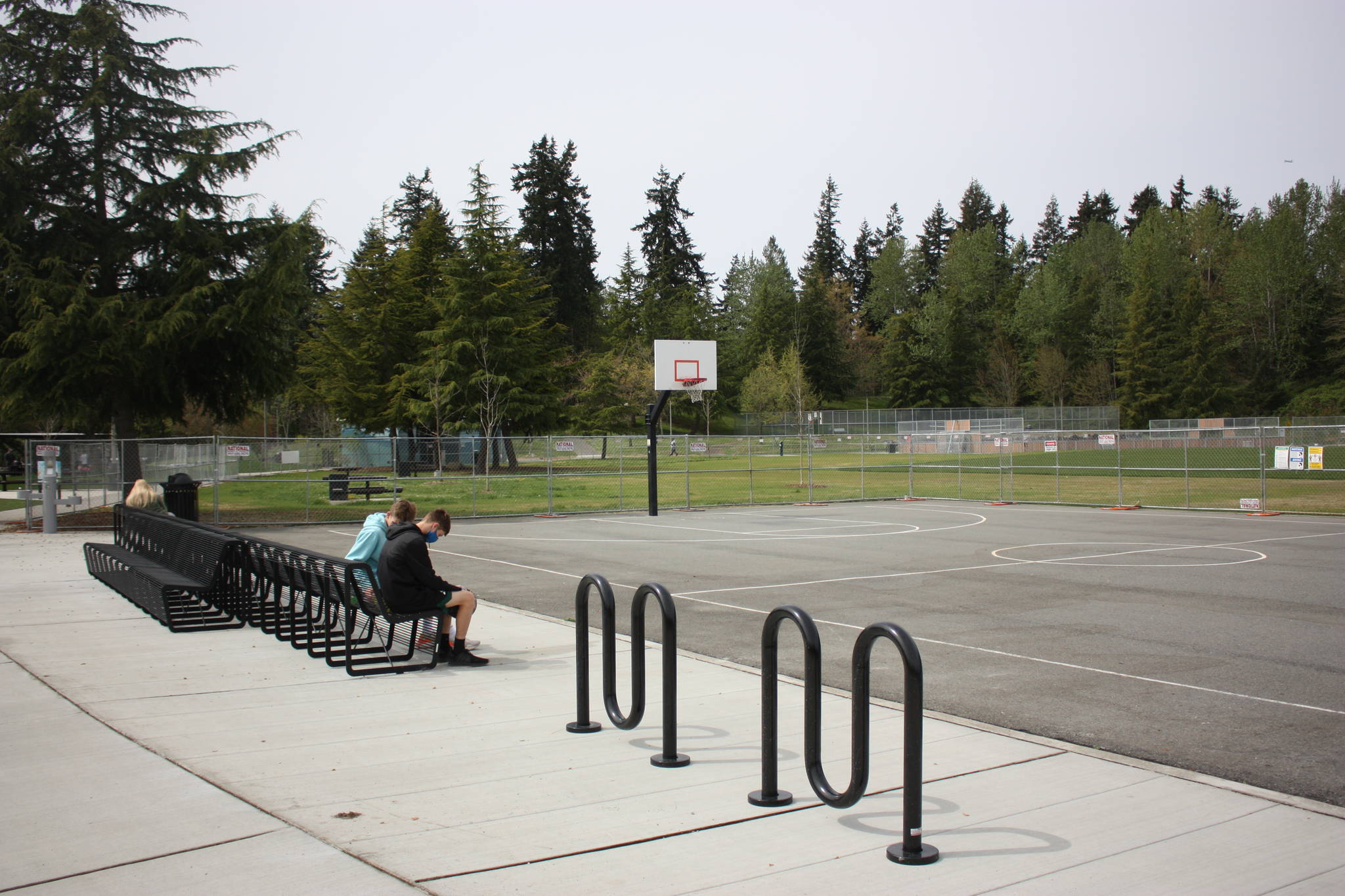 Benches and bike racks built for court-side spectators. CAMERON SHEPPARD, Sound Publishing