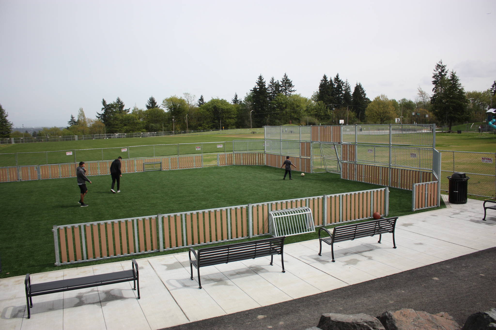 Artificial turf soccer field with fenced-in boundaries. CAMERON SHEPPARD, Sound Publishing