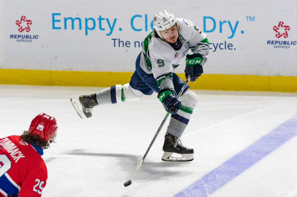 Keltie Jeri-Leon played his final game May 9 with the Seattle Thunderbirds as they wrapped up the 2020-2021 shortened season. COURTESY PHOTO, Brian Liesse, Thunderbirds