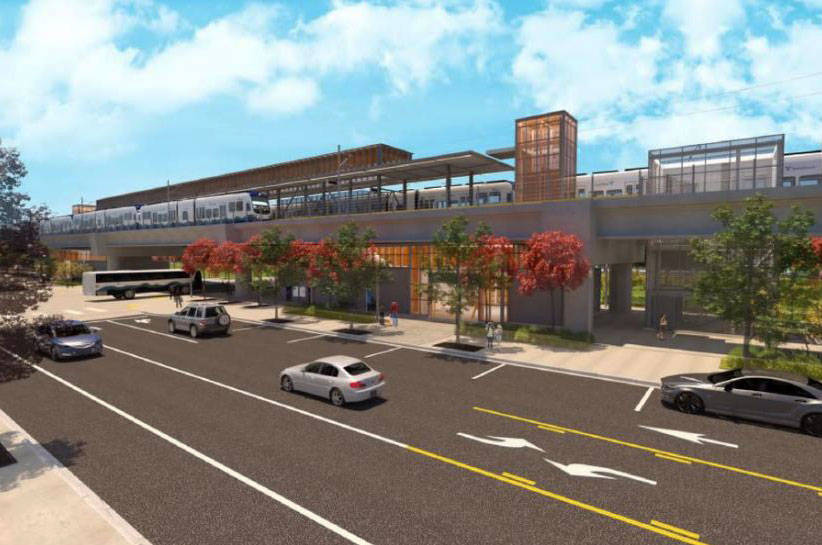 A rendering of a new street and sidewalks to be built to connect the Kent/Des Moines light rail station to Highline College. COURTESY IMAGE, Sound Transit