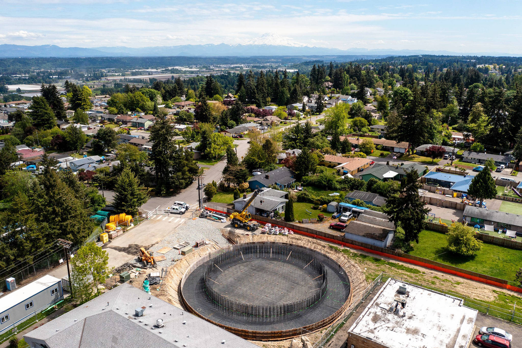 A photo from a drone gives an overview of the new water tower under construction on Kents West Hill near South 248th Street and 38th Avenue South. COURTESY PHOTO, City of Kent