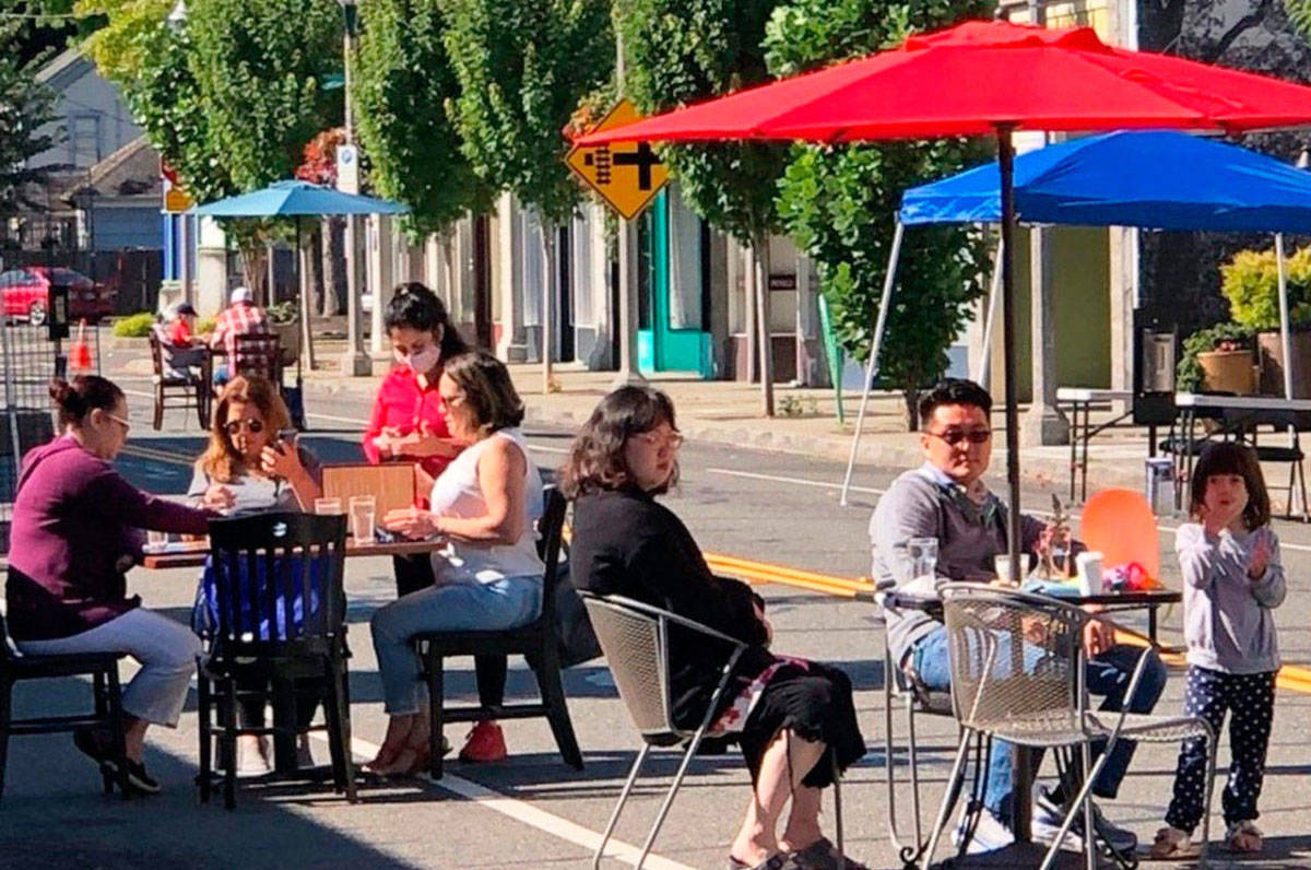People dine outside in downtown Kent in 2020 along First Avenue between Gowe and Titus streets. COURTESY FILE PHOTO, Kent Downtown Partnership