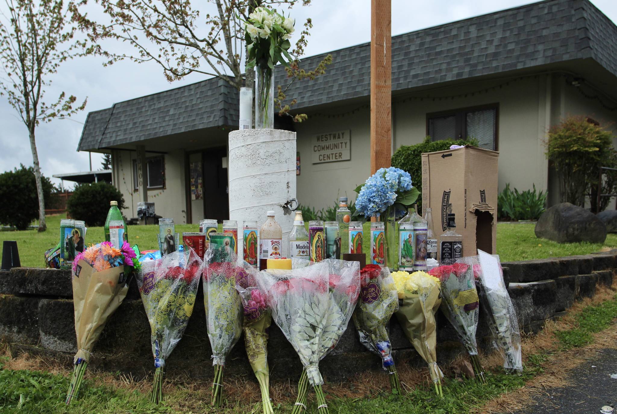 A memorial for 19-year-old Damien Helmbrecht was placed outside of the Westway Community Center on April 23,2020. Olivia Sullivan/staff photo