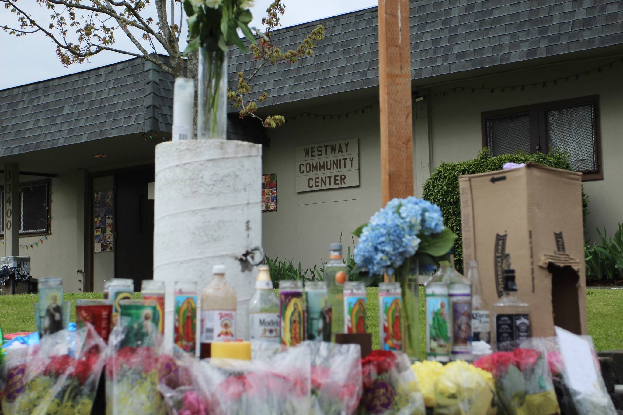 A memorial for 19-year-old Damien Helmbrecht is placed outside of the Westway Community Center on April 23. The Westway neighborhood has been the location of two homicides within eight days this month. Olivia Sullivan/staff photo