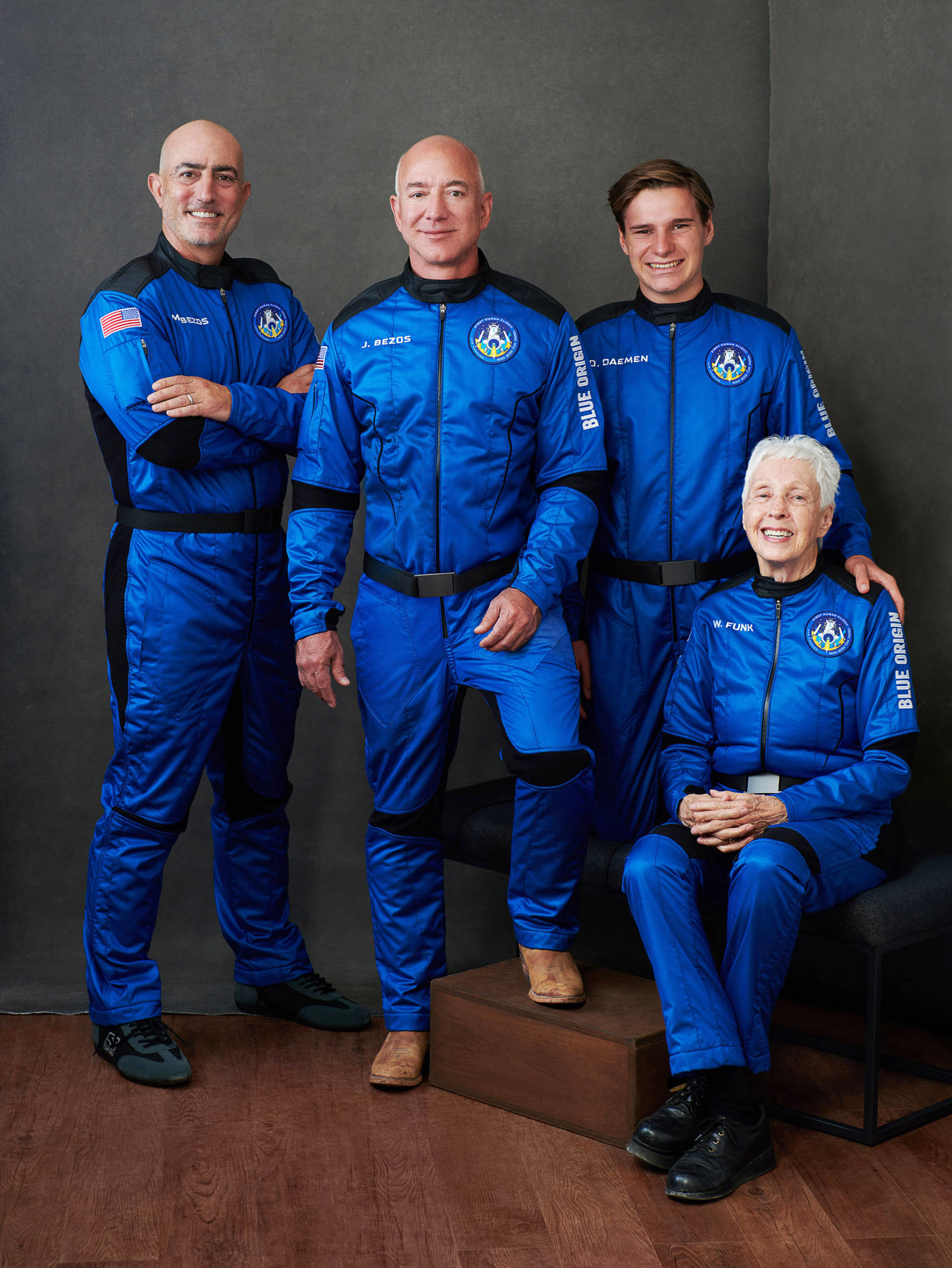 Blue Origin’s New Shepard crew from left to right: Mark Bezos, Jeff Bezos, Oliver Daemen and Wally Funk. COURTESY PHOTO, Blue Origin