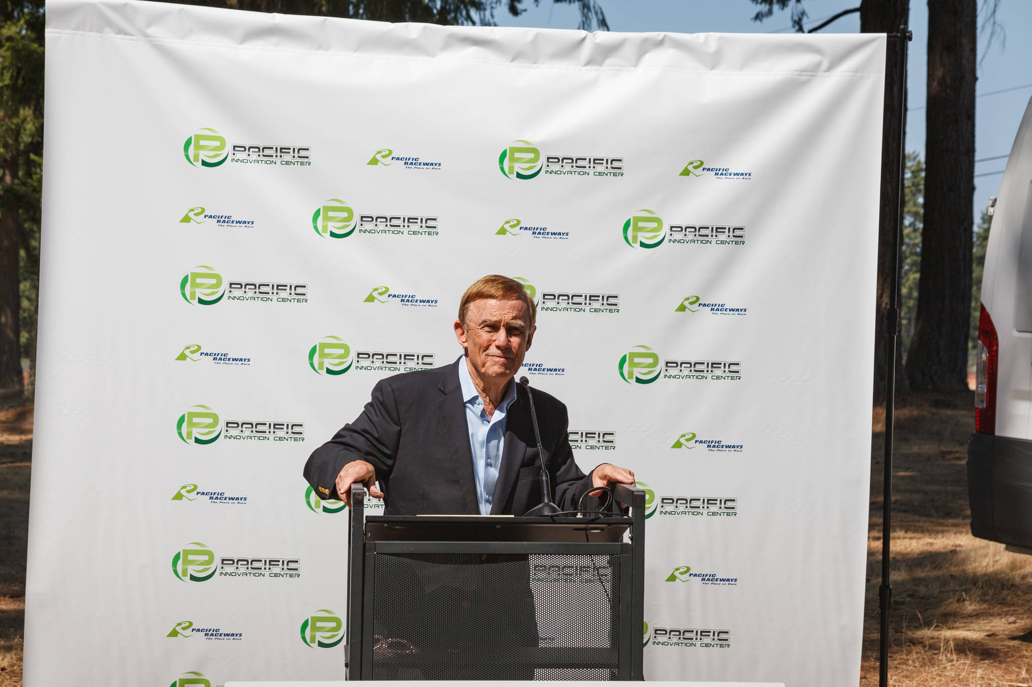 King County Councilmember Pete von Reichbauer gives a speech during the Pacific Raceways groundbreaking event on Wednesday, Aug. 18, 2021. Photo by Henry Stewart-Wood/Sound Publishing