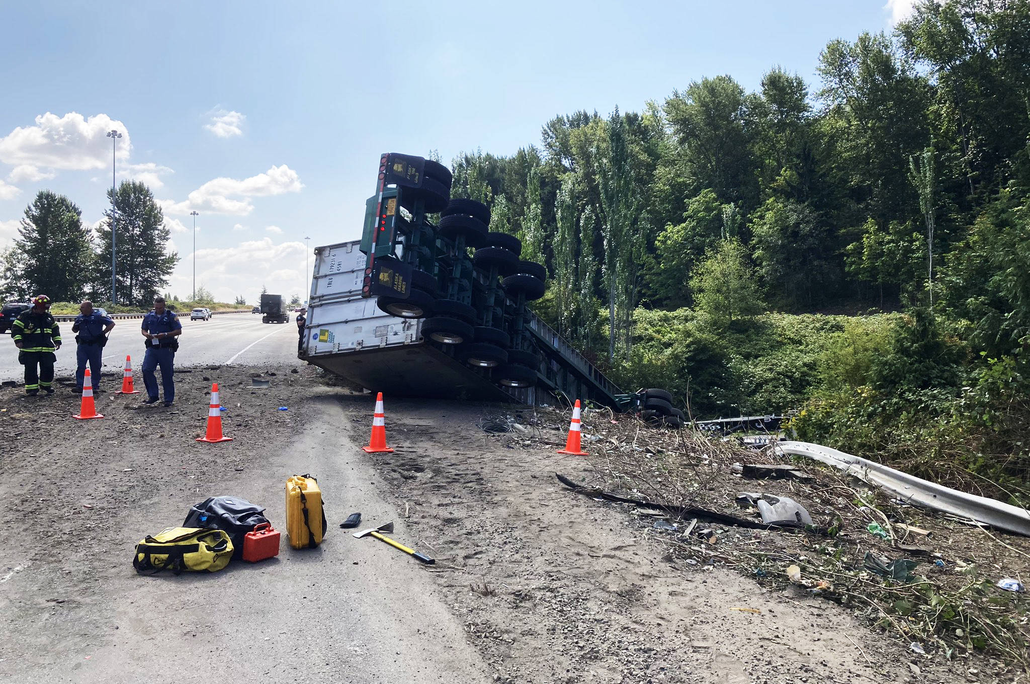 A 64-year-old Kent man died after his semi truck collided with a SUV on Aug. 23 along I-5 in Tukwila. COURTESY PHOTO, Washington State Patrol