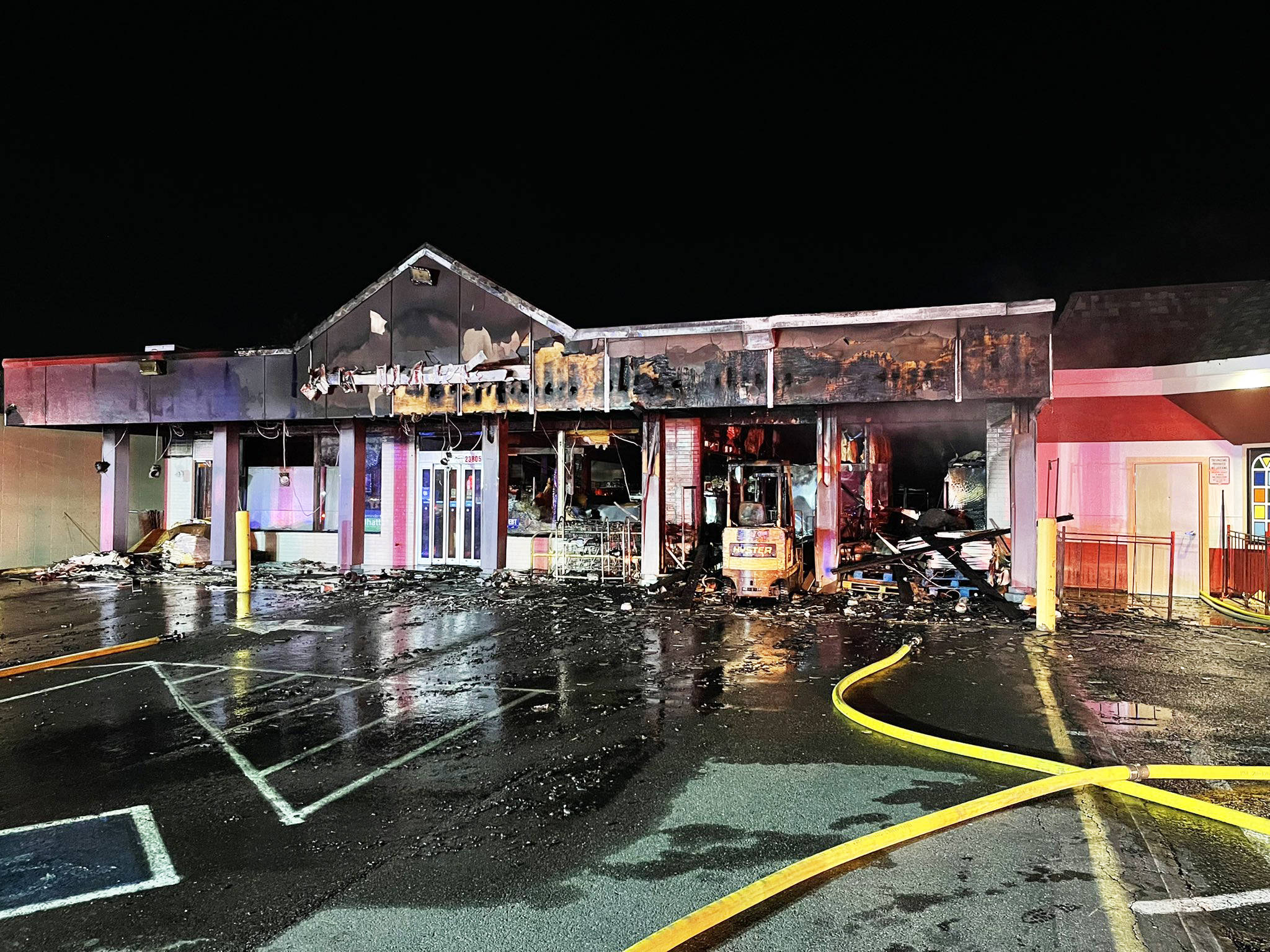 A fire started by fireworks destroyed the KK Market Aug. 24 on Kents East Hill along 104th Avenue SE. COURTESY PHOTO, Puget Sound Fire