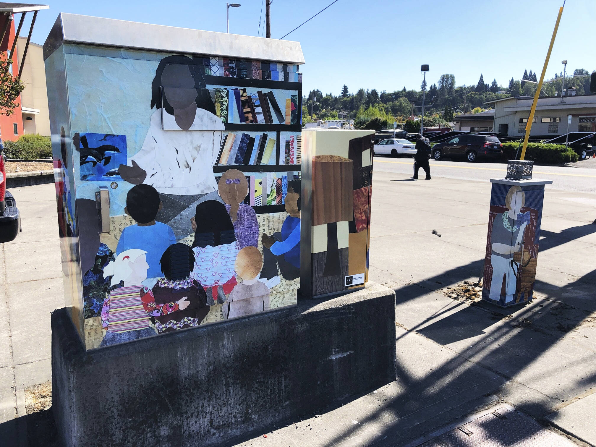 Artist Linda McClamrock designed For the Love of Reading at a traffic box at Central Avenue and Pioneer Street. COURTESY PHOTO, City of Kent