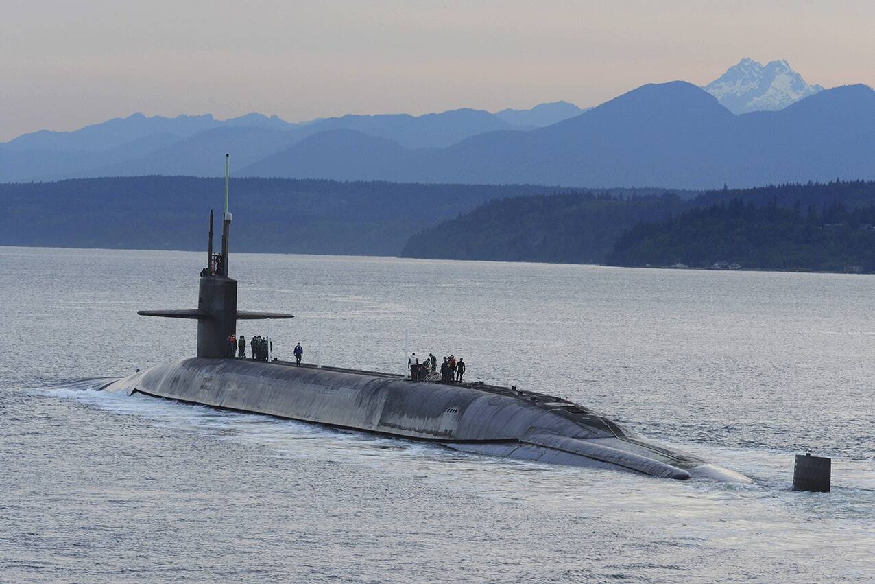 The ballistic-missile submarine USS Henry M. Jackson (SSBN 730) arrives home at Naval Base Kitsap-Bangor following a strategic deterrent patrol in this 2015 file photo. Courtesy of the U.S. Navy