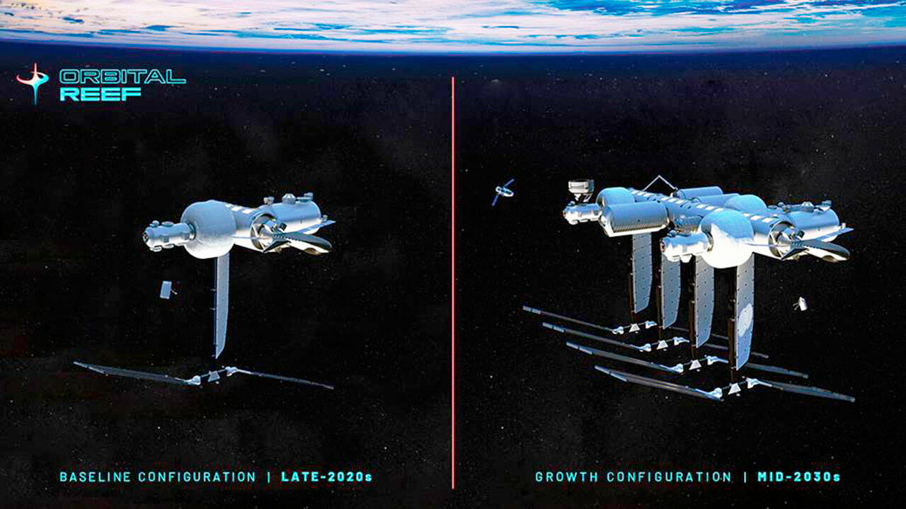 Orbital Reef, a commercially owned and operated space station, will eventually help replace the International Space Station. COURTESY GRAPHIC, Orbital Reef
