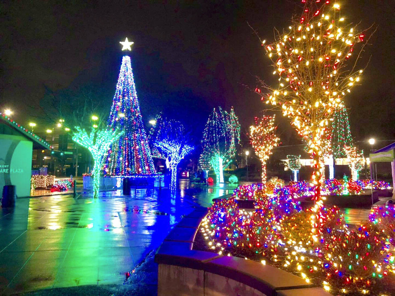 The holiday lights are on at Town Square Plaza in downtown Kent. COURTESY PHOTO, City of Kent