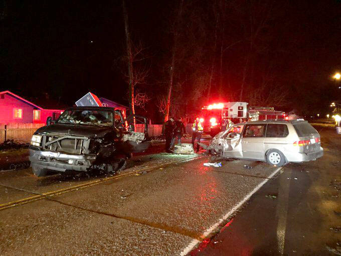 A pickup and van collided Thursday night, Jan. 13 in the 26100 block of Military Road South in Kent. COURTESY PHOTO, Puget Sound Fire