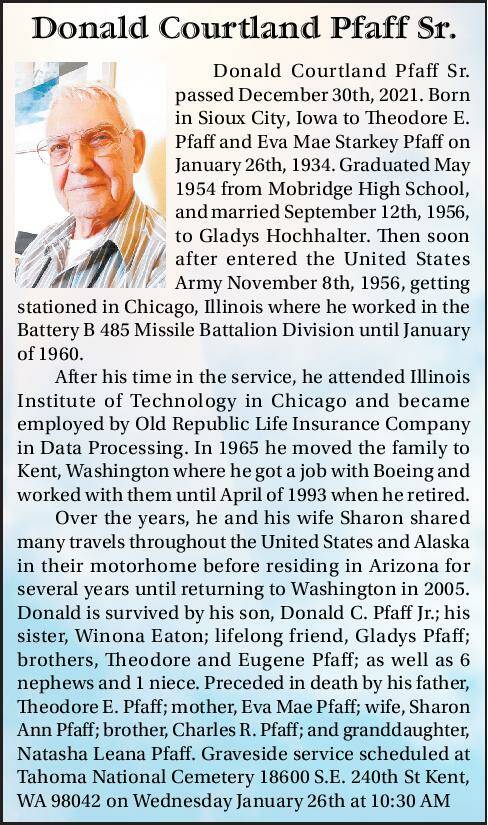 Donald Courtland Pfaff Sr. | Obituary