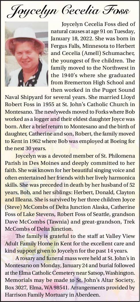 Joycelyn Cecelia Foss | Obituary