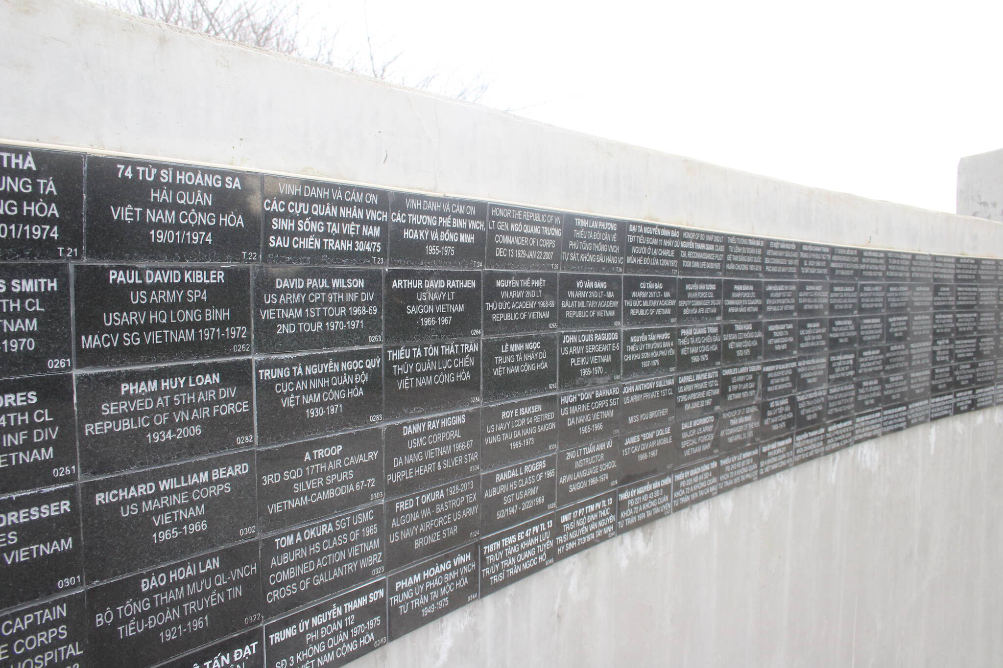 Photo by Henry Stewart-Wood/Sound Publishing
Wall of plaques honoring veterans of the Vietnam War at the Vietnam War Memorial in Les Gove Park.