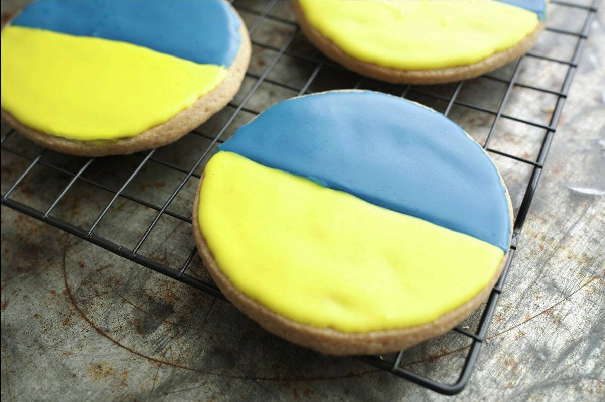 Sales of Brown Sugar Shortbread cookies decorated with the Ukrainian flag at Macrina Bakery in Kent will help benefit a bakery in Kyiv, Ukraine. COURTESY PHOTO, Macrina Bakery