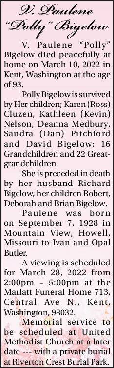 V. Paulene "Polly" Bigelow | Obituary