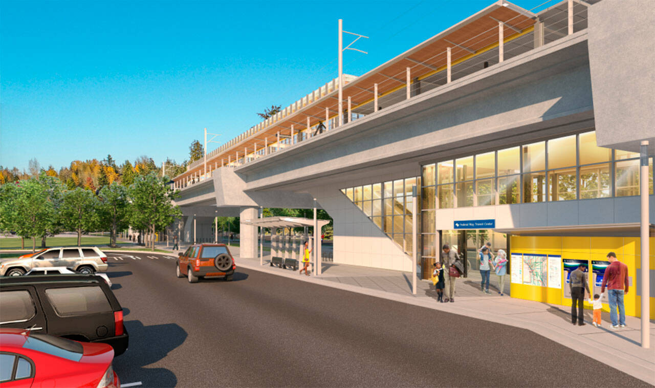Conception of Federal Way’s Link light rail station. Sound Transit image