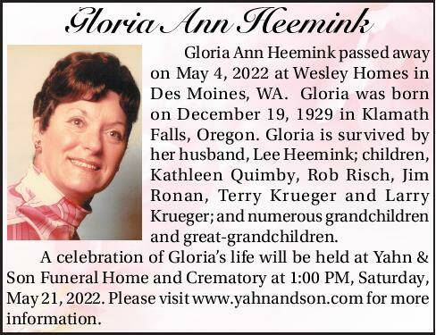 Gloria Ann Heemink | Obituary