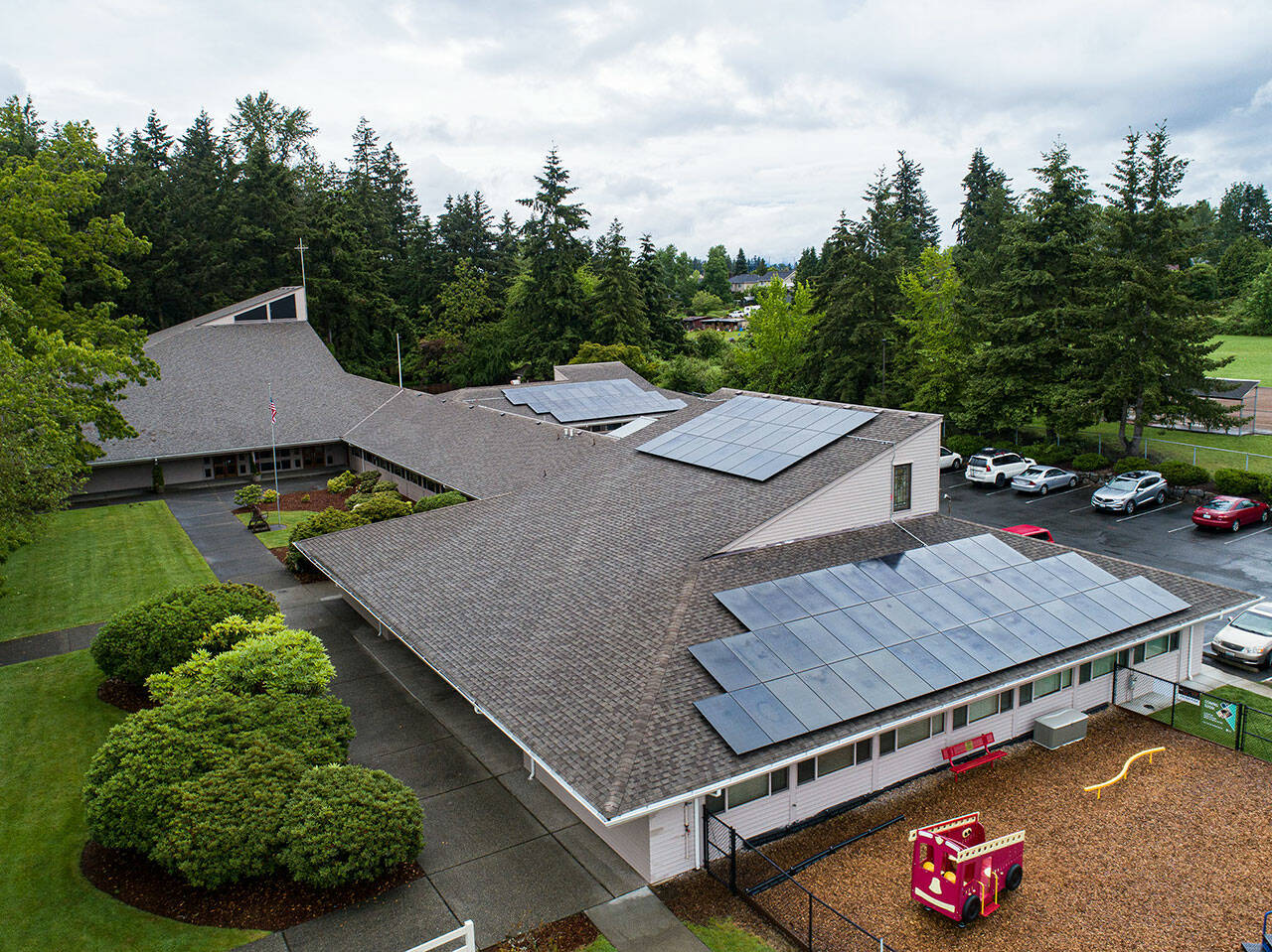 An $102,000 PSE grant paid for solar panels that were installed at Kent United Methodist Church. The project will help the church offset its annual energy costs by about 75%. COURTESY PHOTO, PSE
