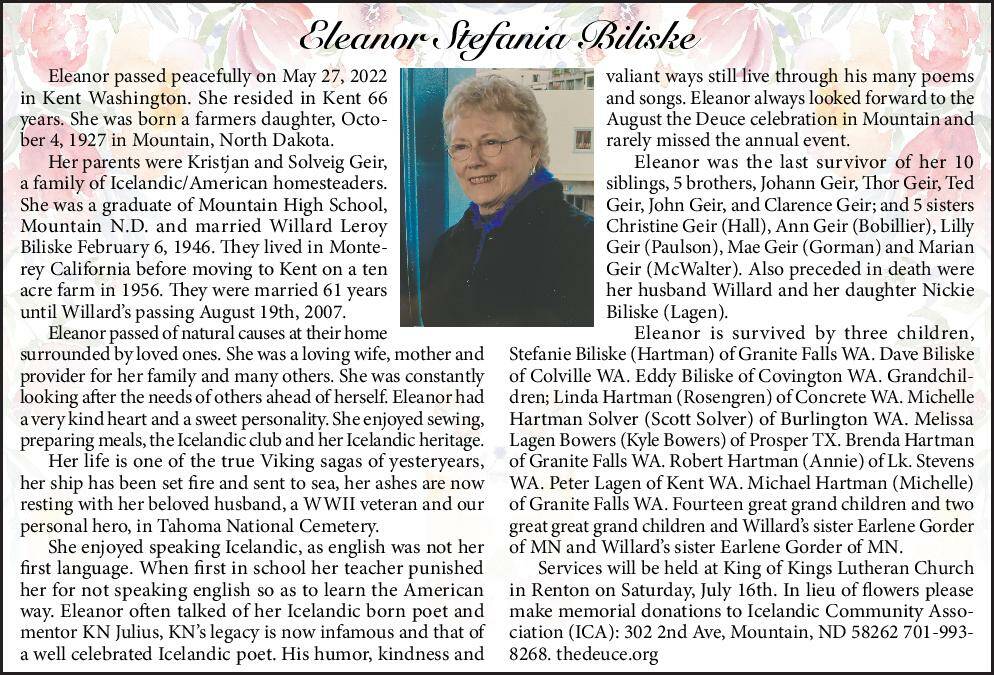 Eleanor Stefania Biliske | Obituary