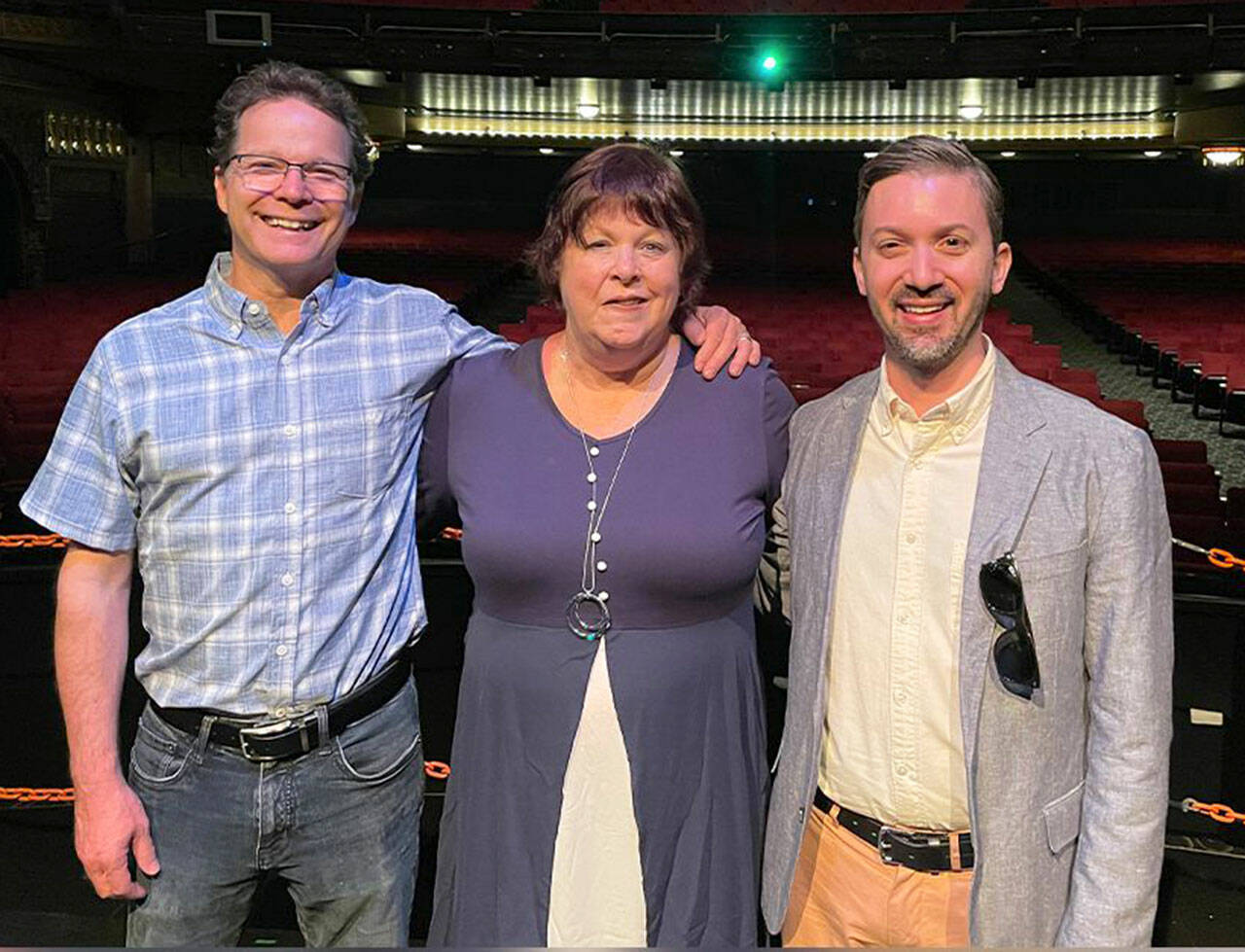 High school drama teachers Jay Thornton, of Kent-Meridian; Jennifer Grajewski, of Kentridge; and Zachary Chaykin, of Kentlake, at the 5th Avenue Theatre awards event in Seattle. Kentwood’s Chad Taylor was unable to attend. COURTESY PHOTO, Kent School District