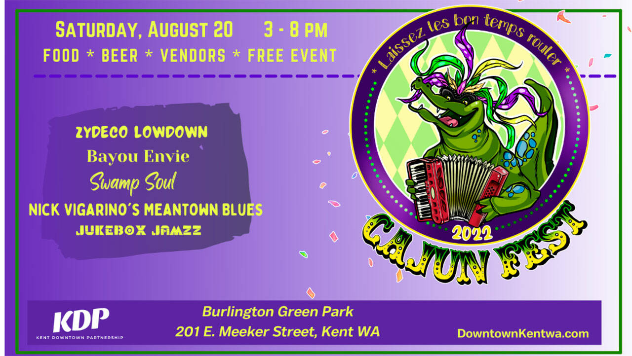 The Kent Cajun Food and Music Fest is set for 3 to 8 p.m. Saturday, Aug. 20 in downtown Kent. COURTESY IMAGE, Kent Downtown Partnership